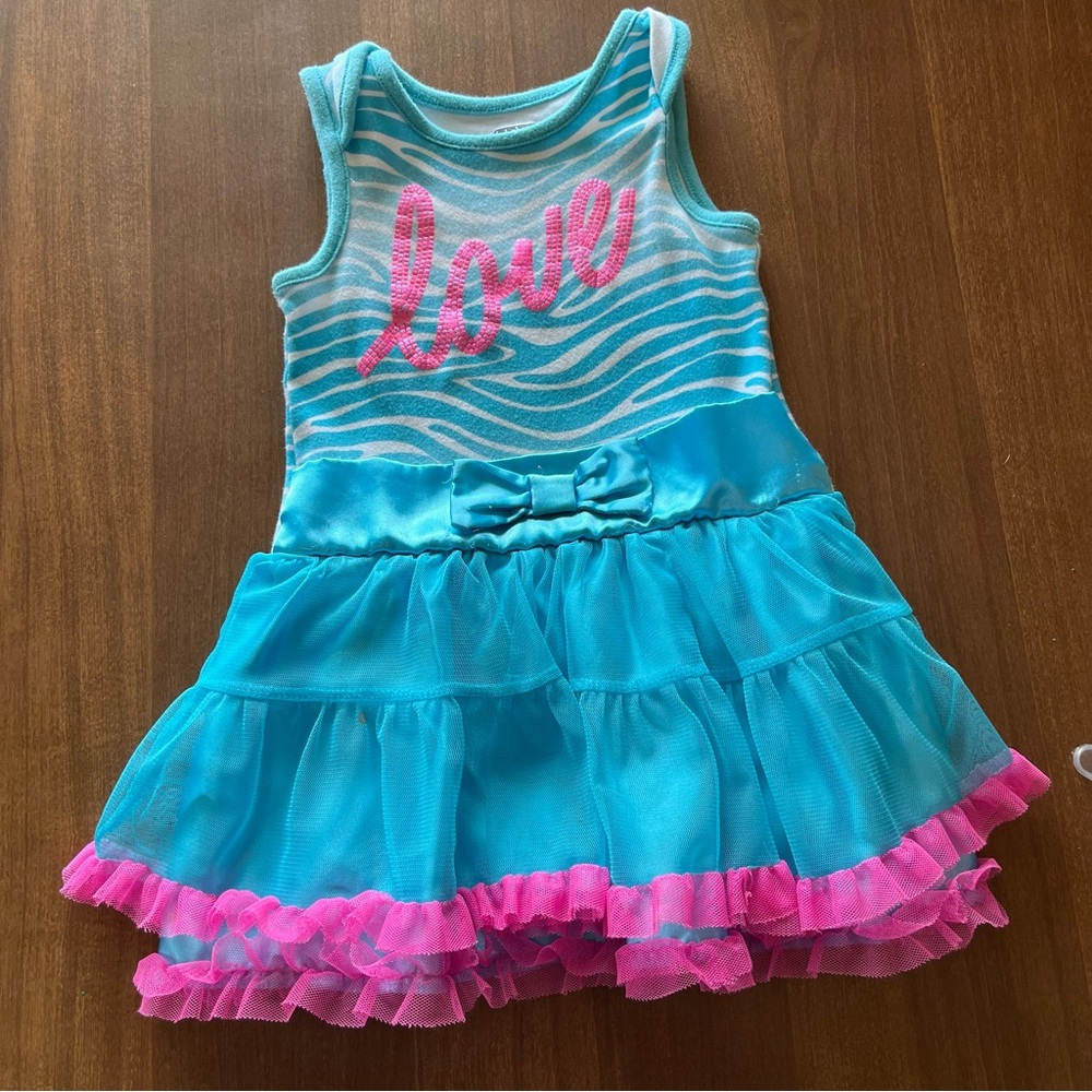 Baby Glam Turquoise & Pink 'Love' Tiered Tulle Dress